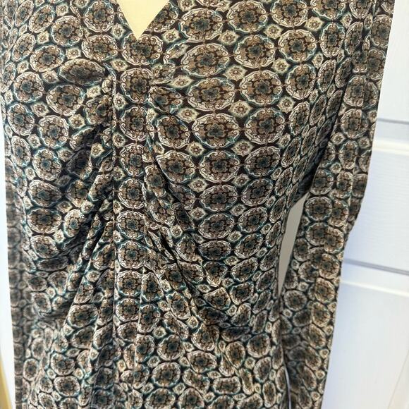 Vintage Y2K 90s Style NY&Co Ruched Mesh Top Brown Medallion Pattern Women's XL - Picture 12 of 14